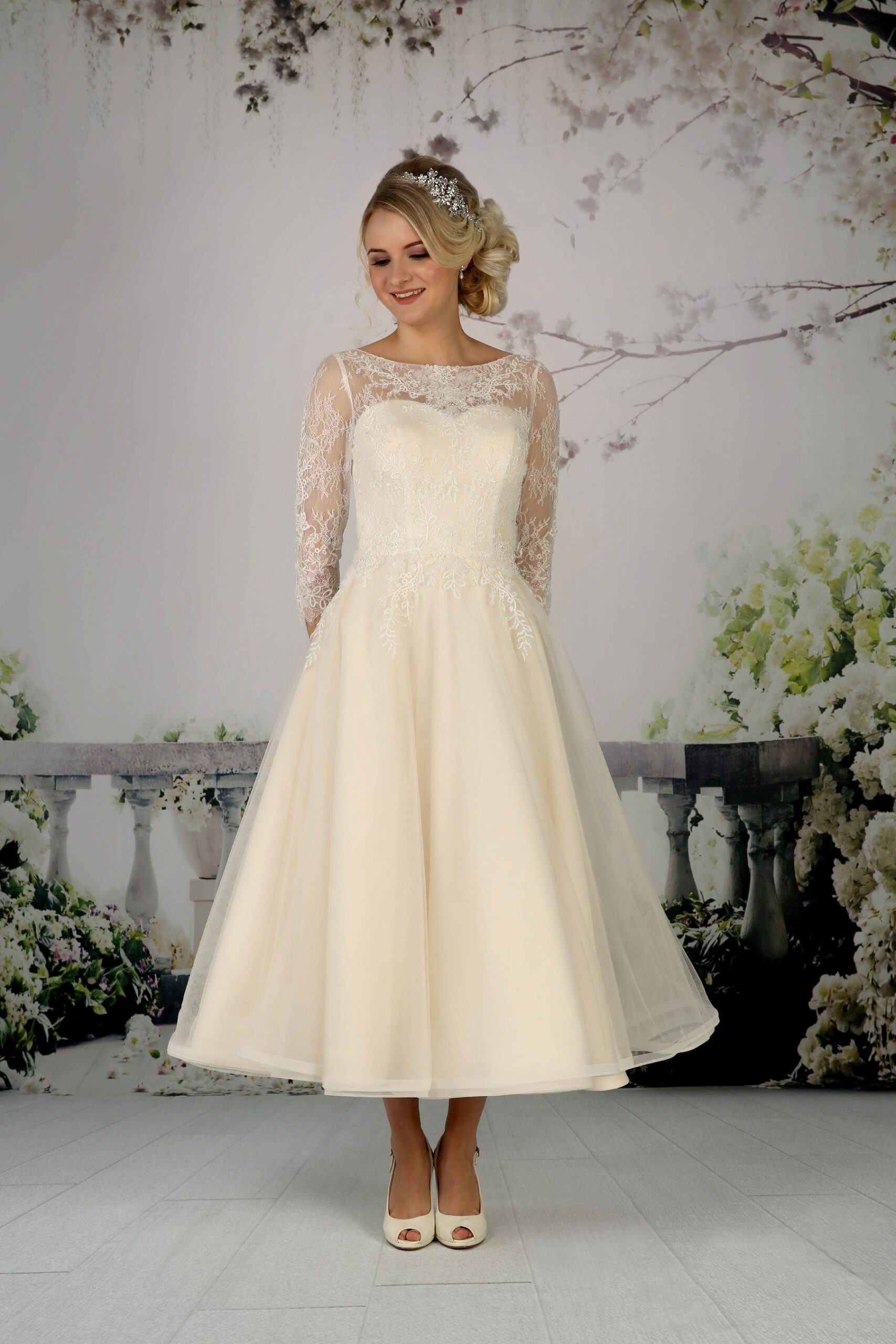 Tea-Length French Lace Dress - Emma Bridals Tea-Length French Lace Dress - Emma Bridals