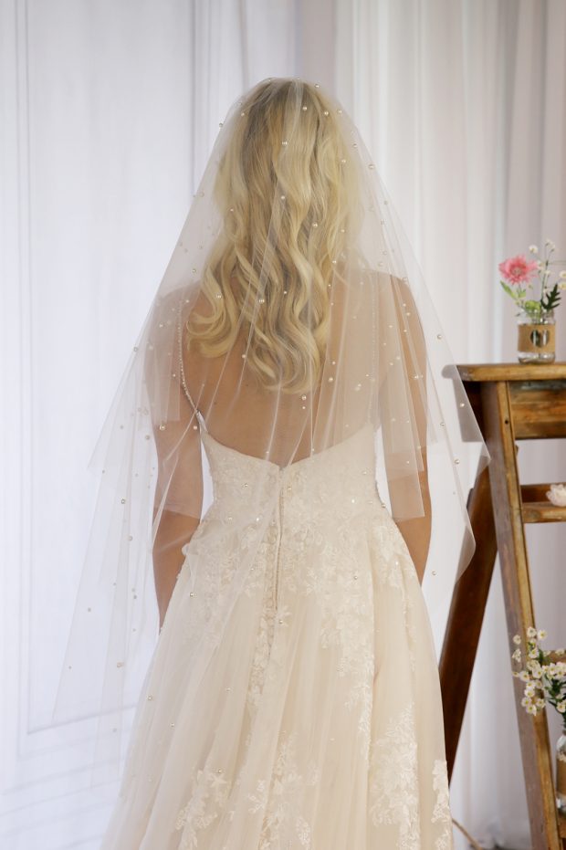 114 Abbey Length Ivory Bridal Veil with Scattered Pearls