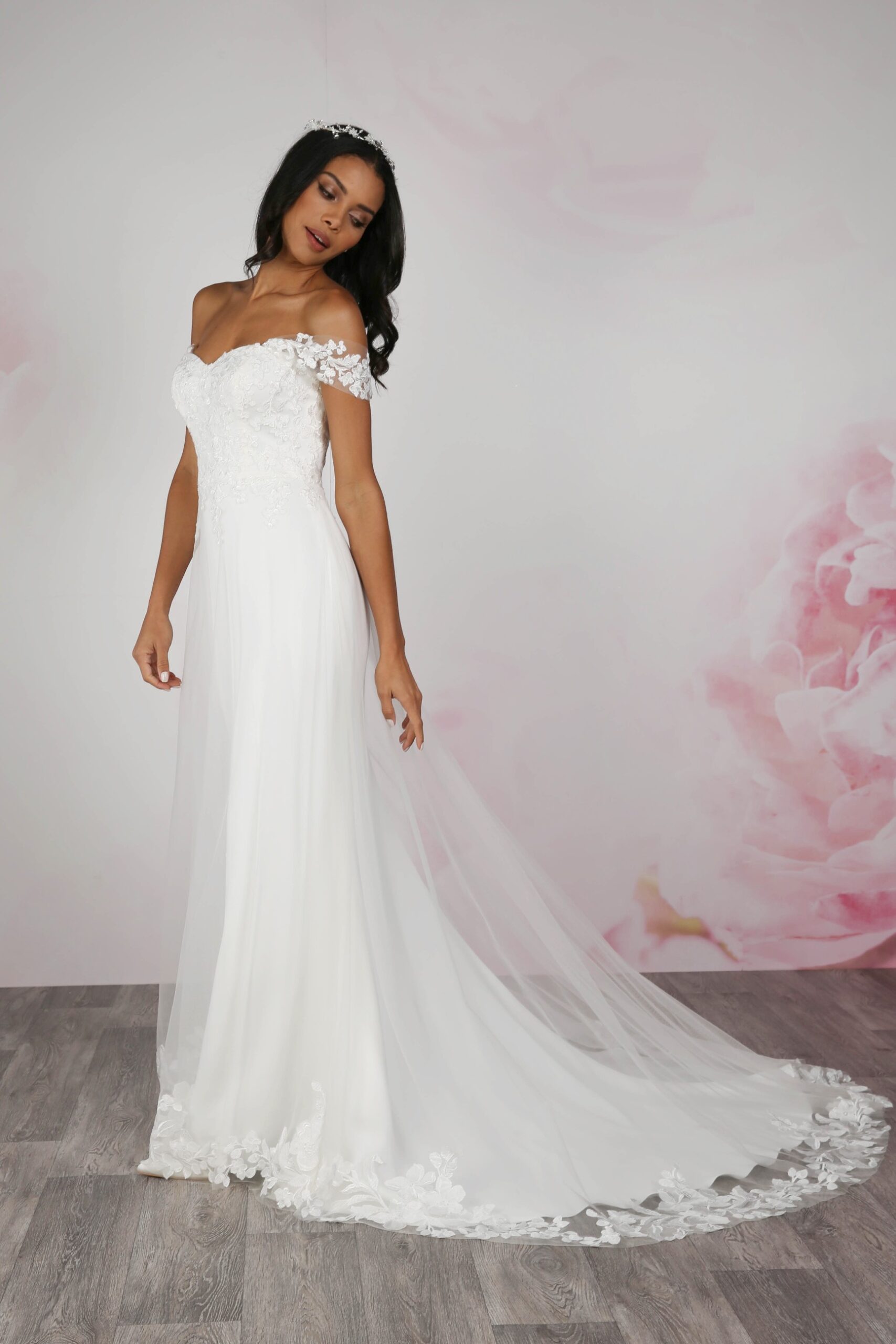 Soft Jersey Dress with Embroidered Tulle Overlay - Emma Bridals