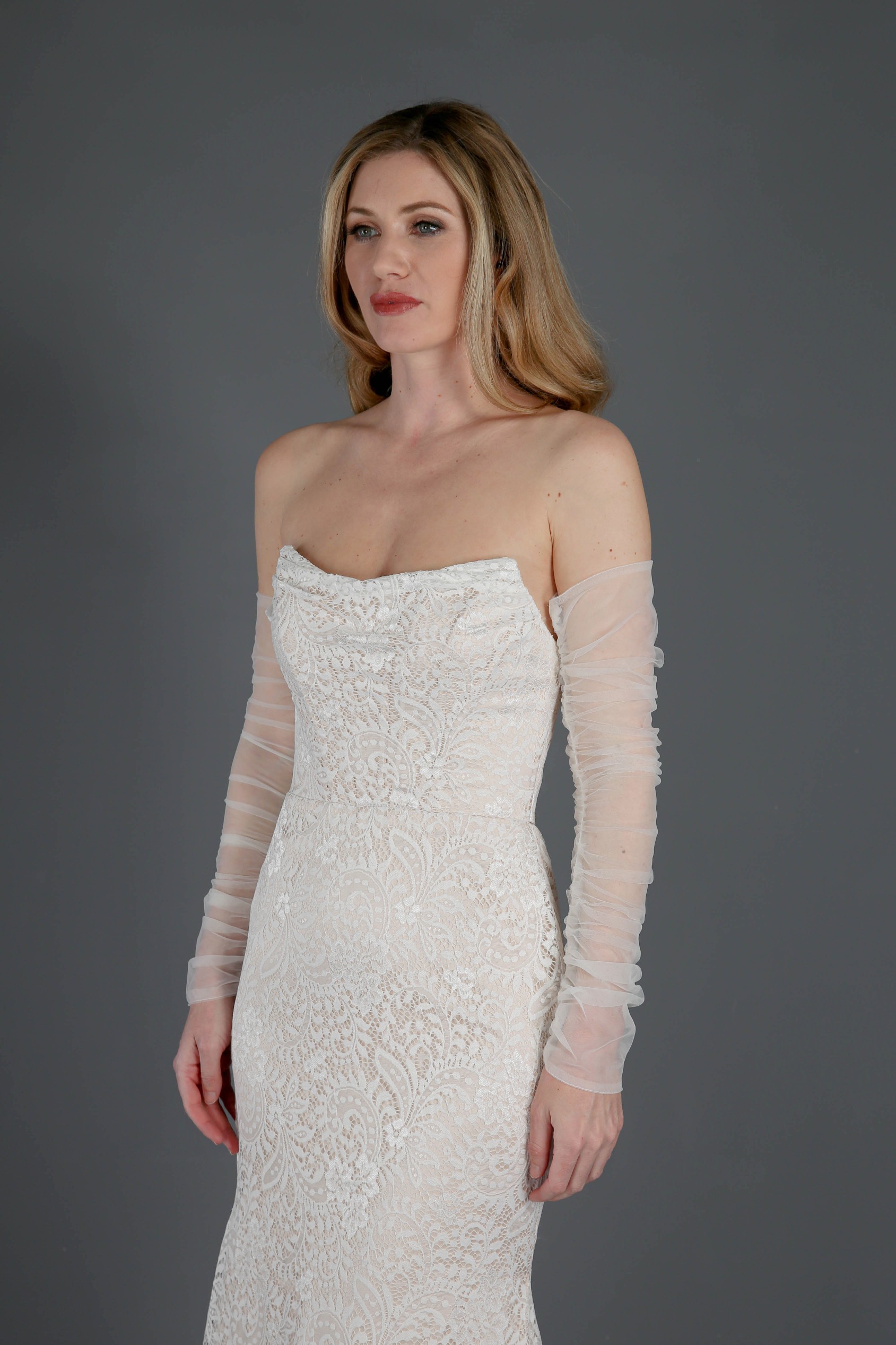 Ruched Tulle Sleeves Emma Bridals