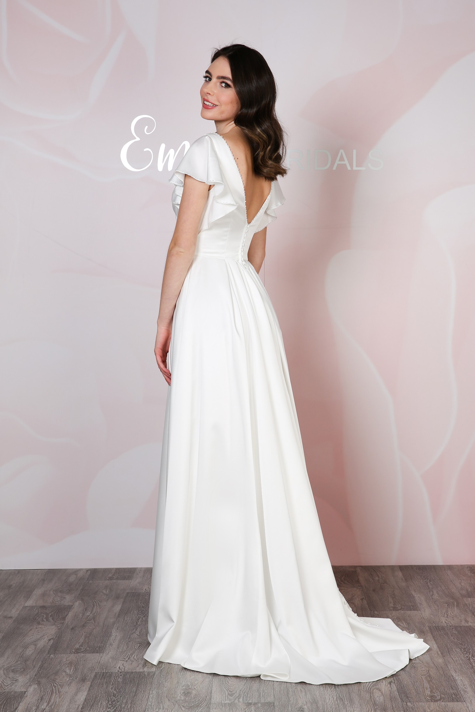 Soft Satin Angel Sleeve Gown - Emma Bridals