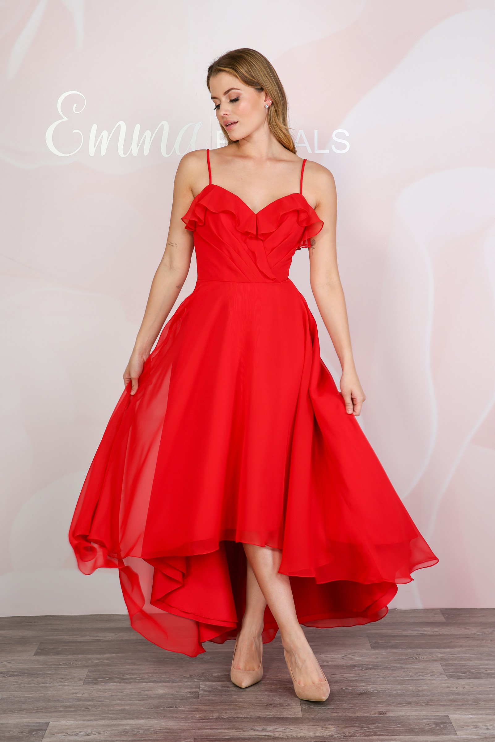 Chiffon Frill High Low Hem Dress Emma Bridals