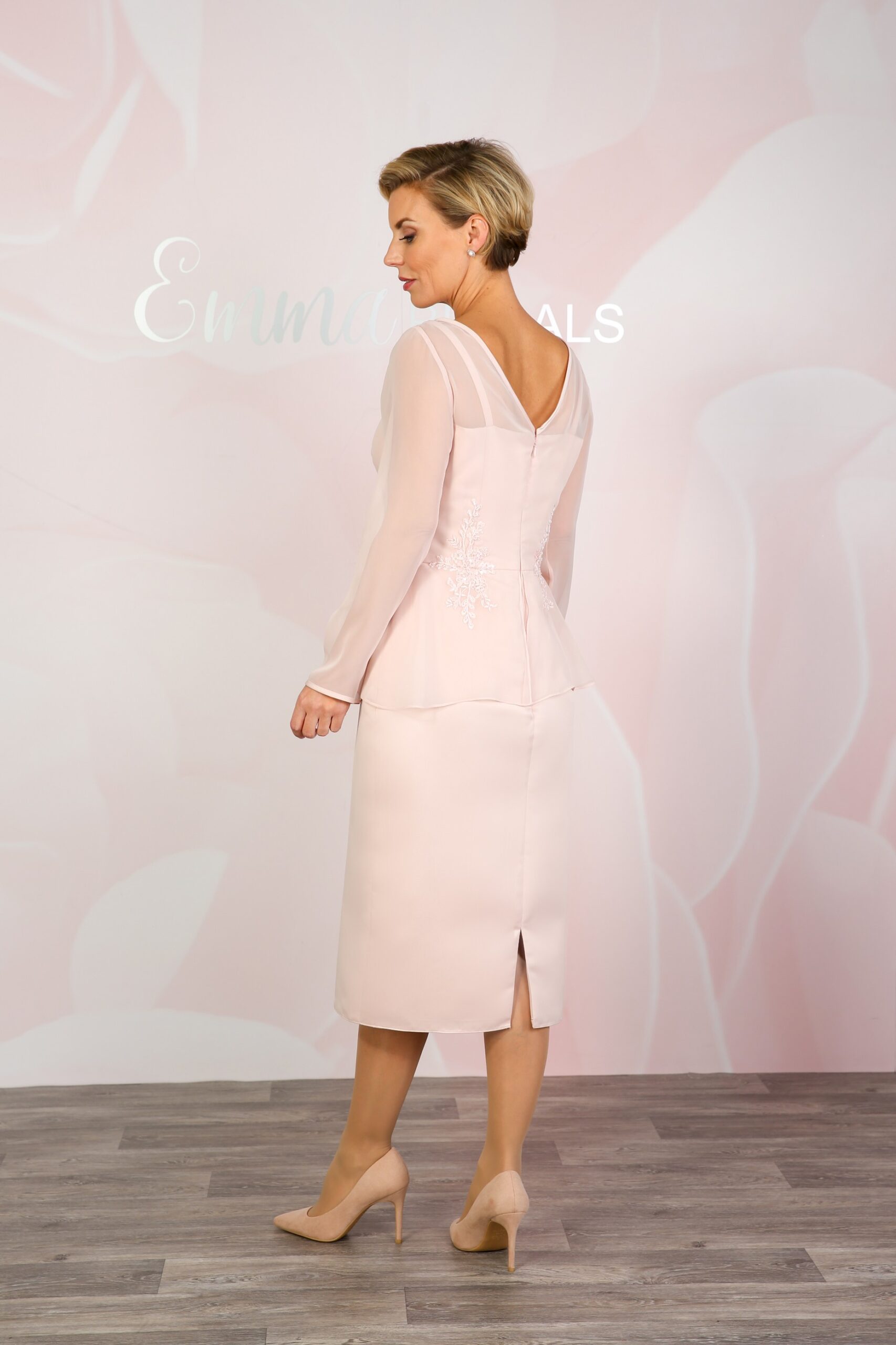Long Sleeve Chiffon Peplum Dress Emma Bridals