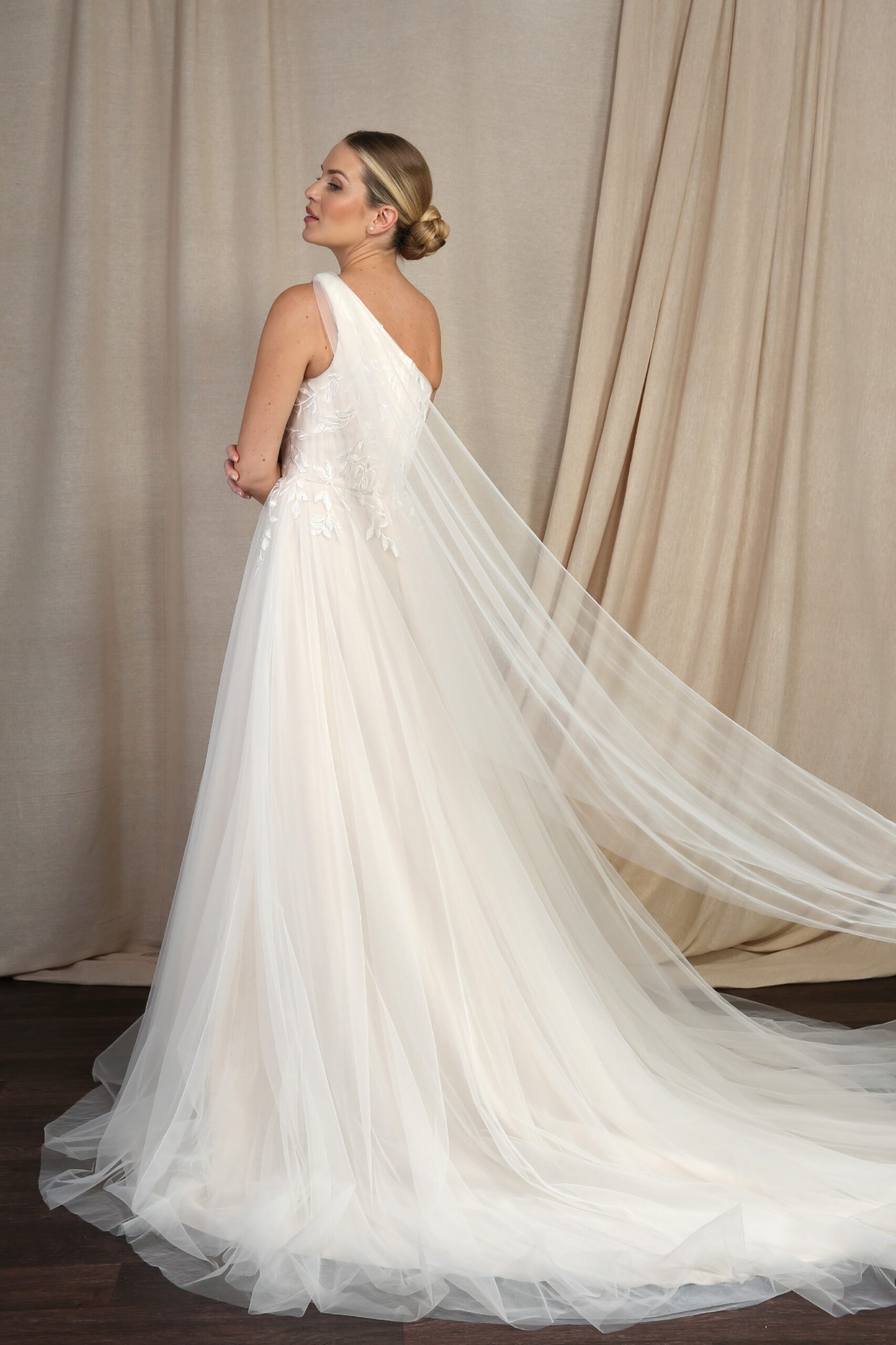 One Shoulder Lace Embroidered Gown