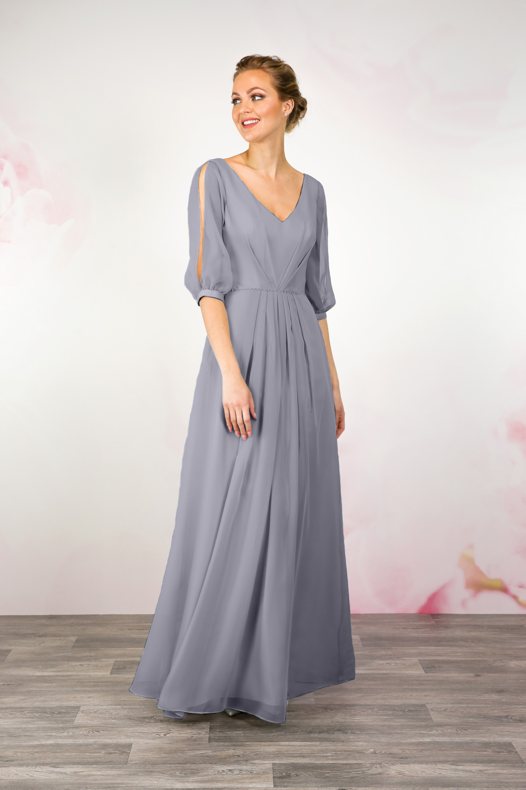 Split Sleeve Chiffon Dress - Emma Bridals