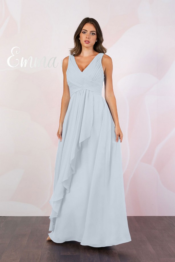 Fitted Column Dress with Gathered Detail and Waterfall Ruffle Dusty Blue main image 1