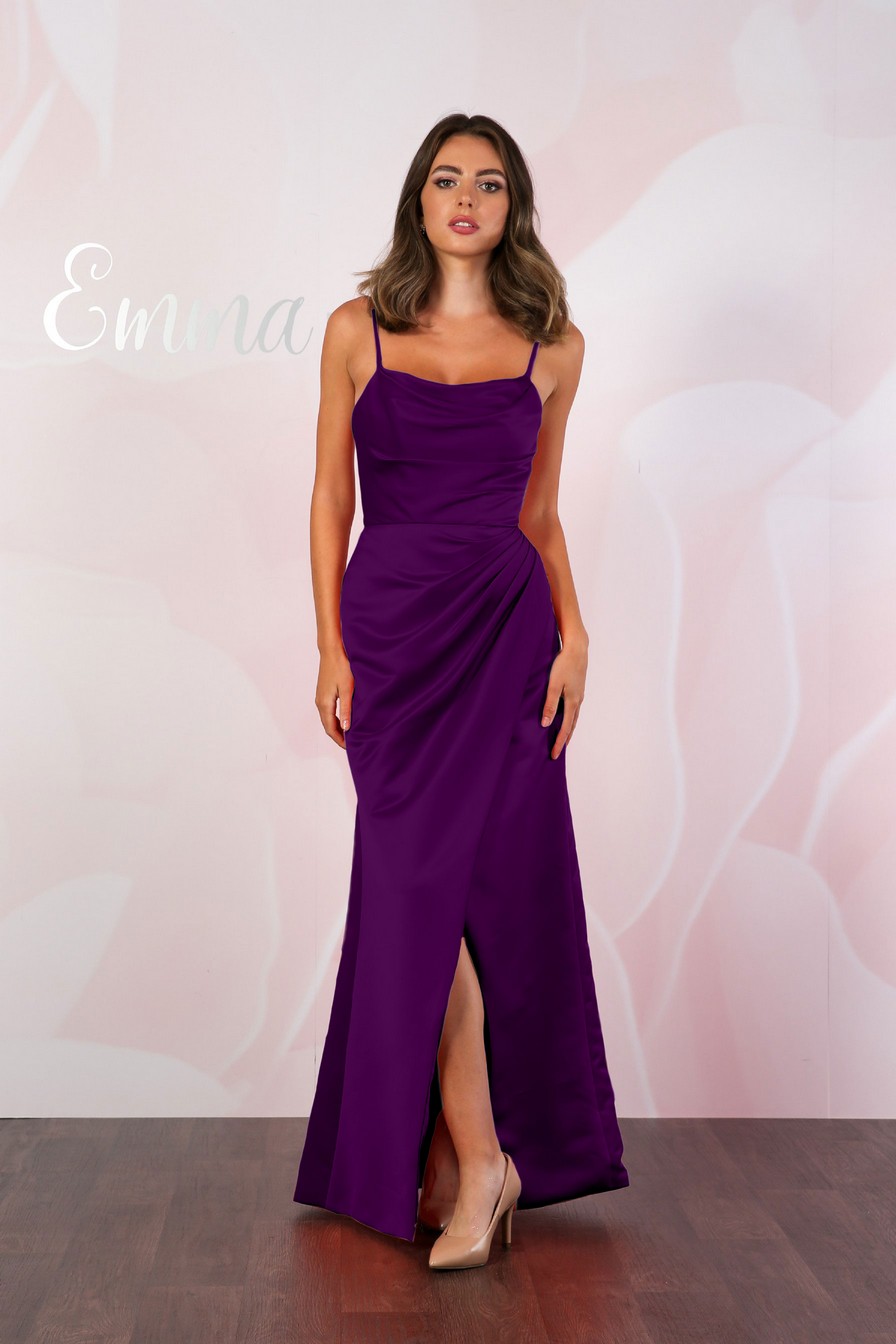 Spaghetti Strap Satin Drape Dress Emma Bridals