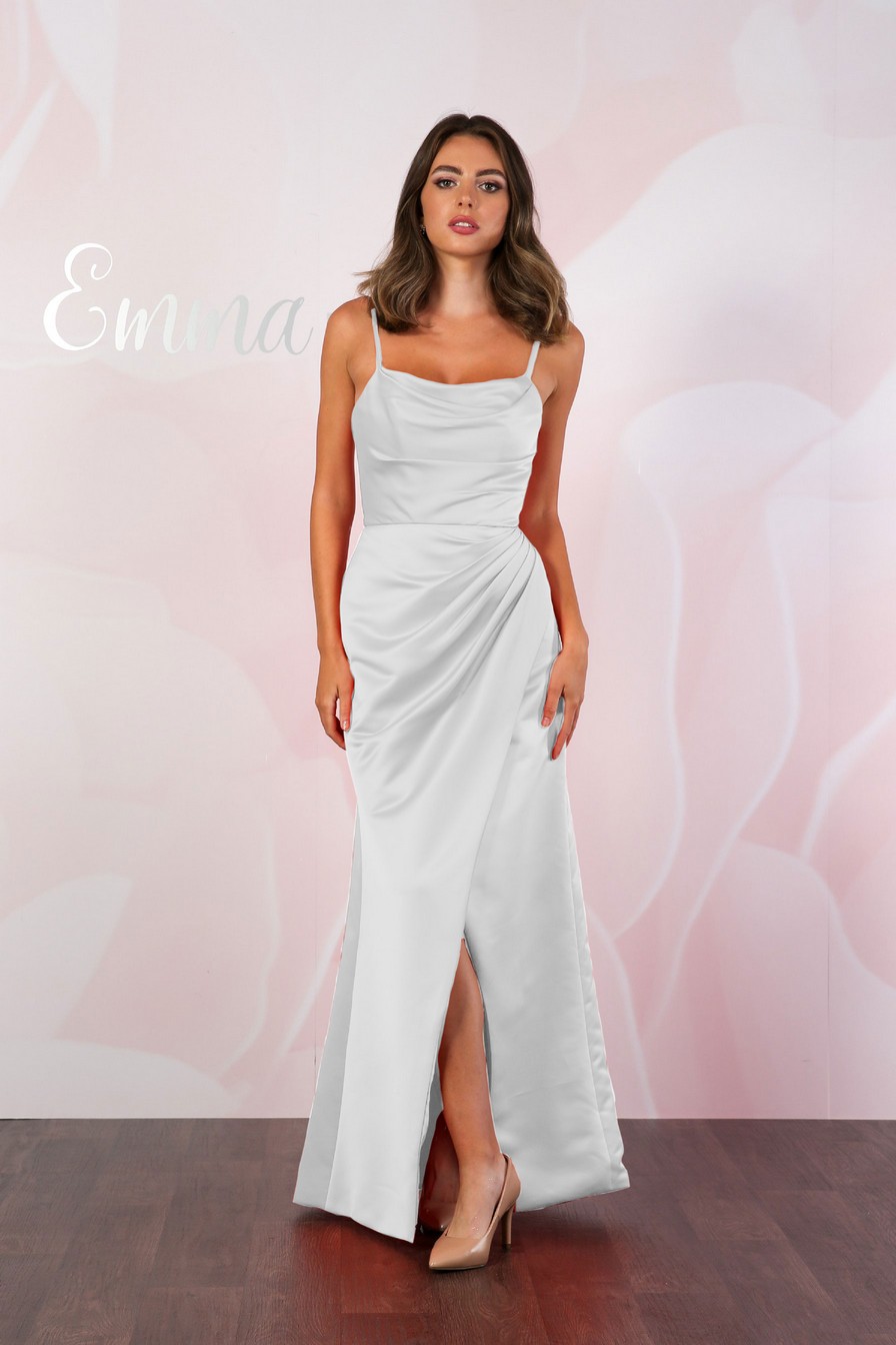 14863 Mustard Draped Satin Strap Dress
