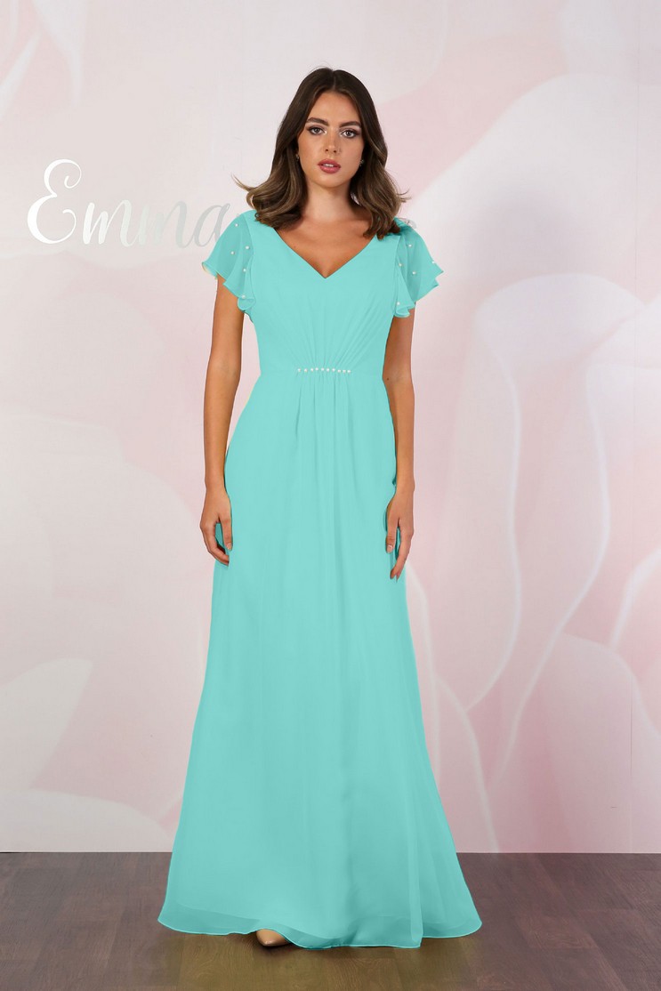 Chiffon Dresses with Square Neck and Fluttering Sleeves Pearl Pink